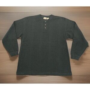 Vintage Fieldmaster Henley Sweater Mens L Green Pullover 100% Cotton Long Sleeve